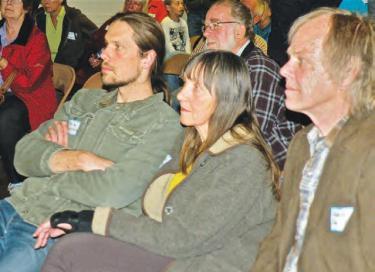 Miles Jay, Barbara Bouman Jay and Steve Jay of Muse Ranch listen with Cuddy Valley neighbors to tips about how to be a good witness.