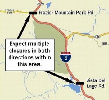 Lanes to Close on I-5 between Frazier Park and Pyramid Lake