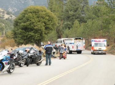 Emergency assistance, including paramedics from Kern County Fire Station #58 and Hall's Ambulance Service responded to the crash on Mil Portrero Highway. [Hedlund photo]