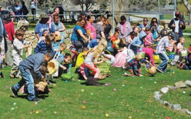 Children lined up in the park waiting for Alice Assaly and the Easter Bunny to give the countdown for the hunt to begin. It was all over within 120 seconds.
