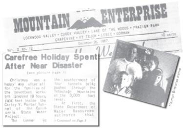 The original article appeared in The Mountain Enterprise December 28, 1967. Above, crew boss Lloyd Borud celebrated Christmas with his family after his rescue from the caved in tunnel.
