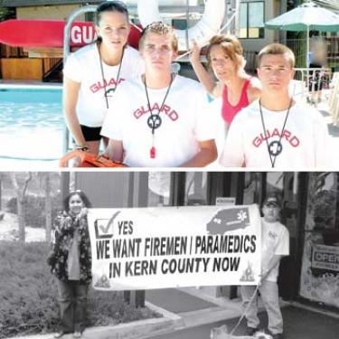 Grace Thomas, Connor Draa, Justen Zimmerman and Jacob Katansky said ?Lifeguard boot camp? gave them the skills and discipline to help Jeremy Veith when no ambulance or firefighter EMTs arrived for 47 minutes. It took over an hour to get him heading for the hospital in Bakersfield. Below: Pine Mountain residents A.J. and Frances Durocher have long campaigned for firefighter paramedics to be stationed at the Pine Mountain fire station. On June 6 however, in an exceptional moment, all the firefighters had been ordered to the Grapevine to combat a wildfire that threatened Digier Canyon. No firefighters (currently EMTs-not paramedics) were available to help Jeremy Veith.









