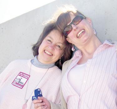 Pretty in Pink: High school English teachers Kat Fair and Shannon Norris both wore pink Friday March 13, along with thousands of teachers throughout California, in support of those who are receiving ?pink slip? layoff notices due to the ongoing state budget uncertainties.
