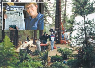 Michael Jackson?s production crew in June of 1995 built a set at El Camino Pines camp that created a sylvan paradise for a music video about a young man trying to reclaim his childhood. ?Childhood? was also the theme song for the feature film Free Willy II. Inset, Lori Murphy on June 30, 2009 pulled out the story from 14 years ago and reflected on the economic value to this area of creating an organized effort to invite production companies to film here.





