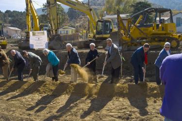 Dignitaries break ground at the site of the new Frazier Park Library, expected to be completed in 2010. [Abbe Gore photo]


