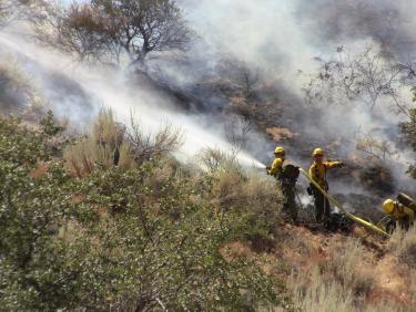 A Kern County strike team moves in on the lower flank of the Post fire above Lebec Road just 30 minutes after the fire started. [Mountain Enterprise photo]