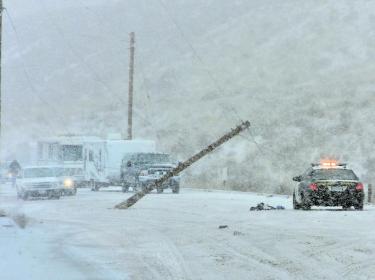 Winds and snow brought a telephone pole down, closing off Highway 138 as an alternative to the Grapevine, which was closed for almost 24 hours Sunday, Jan. 2 to Monday, Jan. 3. Over 100 people were stranded in Lebec with nowhere to stay.