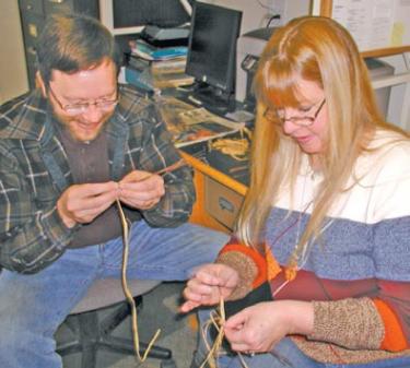 Dave and Mary Schindler enjoyed learning how to make handwoven baskets together at the Ridge Route Communities Museum in Frazier Park. Bonnie Kane teaches the class.