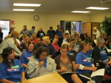 The conference room was packed at El Tejon Unified School District's emergency board meeting Thursday, May 19. Parents, teachers, employees and students came in two waves to tell trustees why they need to reconsider the plan presented by Terri Geivet and Superintendent Katie Kleier for responding to budget problems. Parents said loss of sports programs and teacher's aides will drive parents to take their children out of the district's schools.