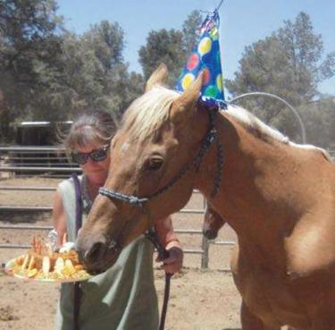 Heroic Hugs the handsome Palomino turned 32 this spring. Tina Jaskieiwcz has been with him for over 20 years.