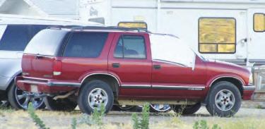 This maroon Chevy Blazer was used in the alleged robbery at knife point on Arroyo Trail on August 7. It was found abandoned in Lebec.