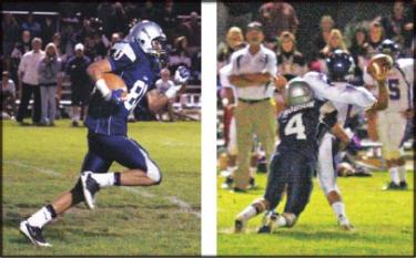 Marquis Hunt runs the ball for an 88-yard touchdown in the September 9 game against Vasquez High School; Kyle Hudson sacks the Vasquez quarterback. Both attend practice despite their injuries. Next game is at home this Friday, Oct. 7. YOU are invited to come!
