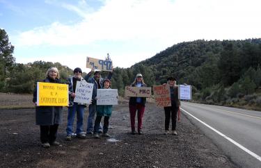 Six to eight people showed up to occupy the Pine Mountain community on Saturday, Nov. 12 at a safe turnout along Mil Potrero Highway. They said they'd be there again from 3-5 p.m. on Sunday. 