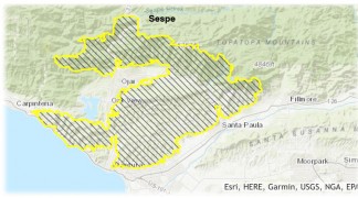 This InciWeb-USGS map shows the footprint of the Thomas fire on December 9, 2017. It has destroyed 710 structures in Ojai, Ventura and Santa Paula so far, damaging 162 more. There have been no injuries to residents or firefighters. The fire is entering the Sespe Wilderness (a California condor sanctuary) and could come toward Lockwood Valley if winds flare up again.