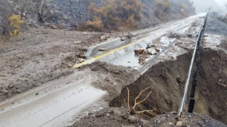 Highway 33 washed out 12 miles south of the Lockwood Valley Road and Highway 33 intersection. Photo courtesy of Caltrans.