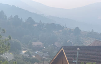 At 4 p.m. on Saturday, Aug. 7, smoke drifting in from the fires of Northern California to Pine Mountain Club makes Apache Saddle look as if it is dusk. Sunset is not expected until after 7:30 p.m. Air quality is poor for sensitive people.