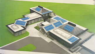 An artist's illustration of a proposed clubhouse renovation.