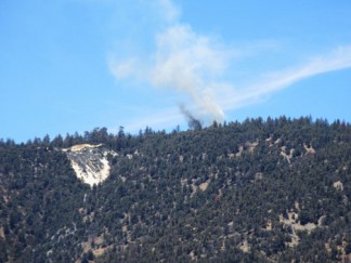 Smoke is visible from the fire on top of San Emigdio Mountain above Pine Mountain Club. [photo by Patric Hedlund]