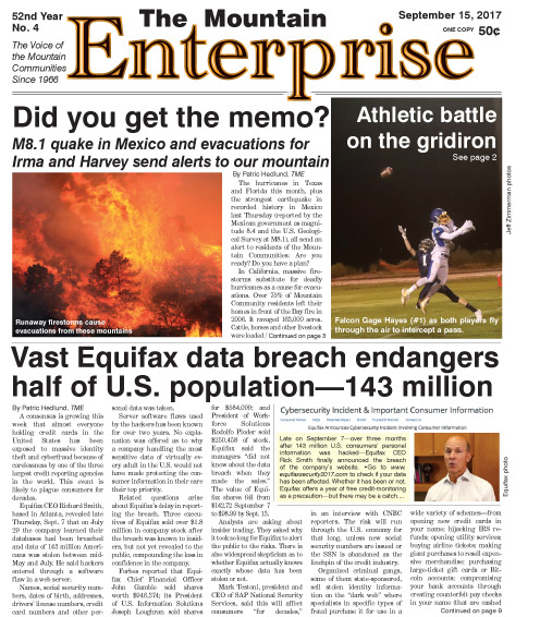 The Mountain Enterprise September 15, 2017 Edition