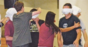 Sophomores played the blindfold game.
