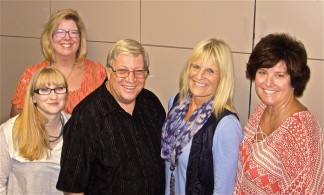 Big smiles blossomed on the faces of El Tejon Unified School District’s Board of Trustees this month: (l-r) Misty Johnston, new trustee Lisa Duncan, John Fleming, Lark Shillig and Barbara Newbold. [photo by Patric Hedlund]