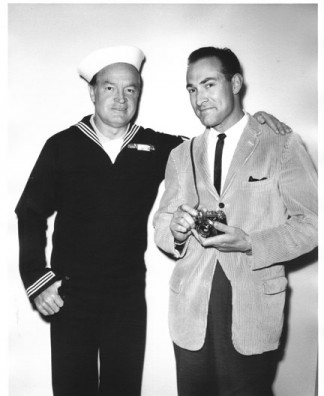 Photo of Bob Hope and Gerald Smith on the USO tour, part of gallery and talk at the Frazier Park Library, Saturday, Dec. 7,  10-noon. [Gerald Smith photo]
