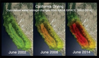 NASA images showing drought progression in california.