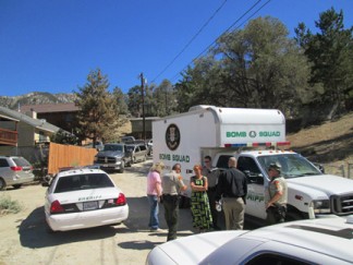 Kern County Sheriff's Department bomb squad personnel at the scene of what turned out to be non-explosive material. [photo by Gary Meyer]