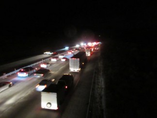 Northbound traffic backed up to Gorman, approximately 9:30 p.m. [photo by Gary Meyer, The Mountain Enterprise]