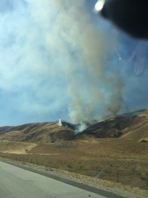 This photo of a brush fire burning north of the I-5 in Gorman was taken by Shawn Coulter at 4:59 p.m. on July 28, 2017.  [photo by Shawn Coulter]
