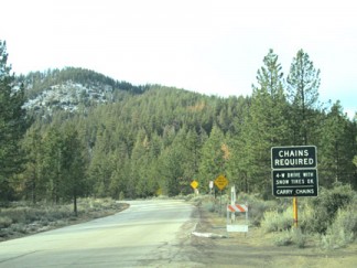At the entrance to Mt. Pinos Road, west of Cuddy Valley Road. [photo by Gary Meyer, The Mountain Enterprise]