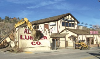 February 9, 2016 Alpine Lumber and Hardware being demolished [photo by Gary Meyer, The Mountain Enterprise]