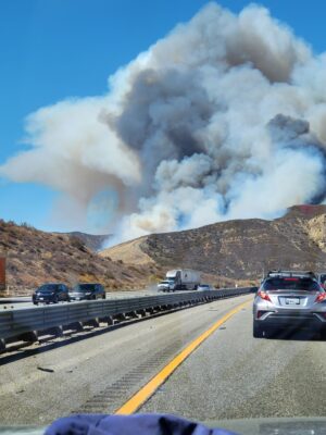 On Friday, Sept. 17 the Emigrant fire east of Pyramid Lake near the Vista del Lago exit exploded from a one-acre truck fire to 255 acres that affected traffic through the weekend. Traffic is now flowing  normally. Commuter Katherine King of PMC sent this image from 3 p.m. Friday. 