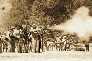 Southern Civi War reenactors face off against Union soldiers last year at Fort Tejon. [photo by Jeff Zimmerman]