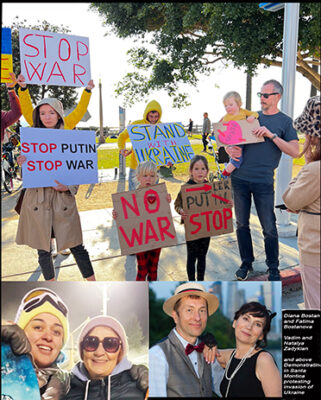 Diana Bostan and her mother Fatima Bostanova joined the demonstration in Santa Monica on Friday, Feb. 25 to protest the Russian invasion of Ukraine. Left: Diana Bostan and Fatima Bostanova. They now live in Piñon Pines. Right: Vadim and Natalya (Natalie) Zadykian in Moscow. They now live in Pine Mountain Club.