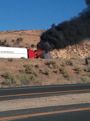 Sabrina Rouser took this photo while the big rig truck near the Frazier Park Road ramp to Interstate 5 was still burning.