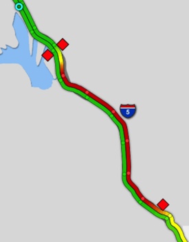 SigAlert.com reports that the northbound lanes on Interstate 5 from Templin Highway to Vista del Lago (Pyramid Lake), about an 8 mile backup. SigAlert cautions the fire may cause major traffic slowing in that area.