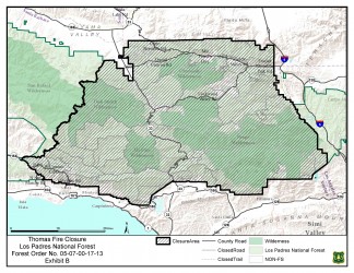 The Thomas fire continues to move northeastward through Los Padres National Forest land. The Mount Pinos, Ojai and Santa Barbara Ranger Districts have been closed. Please look carefully at this map, the precautionary closure includes all of the Mountain Communities.